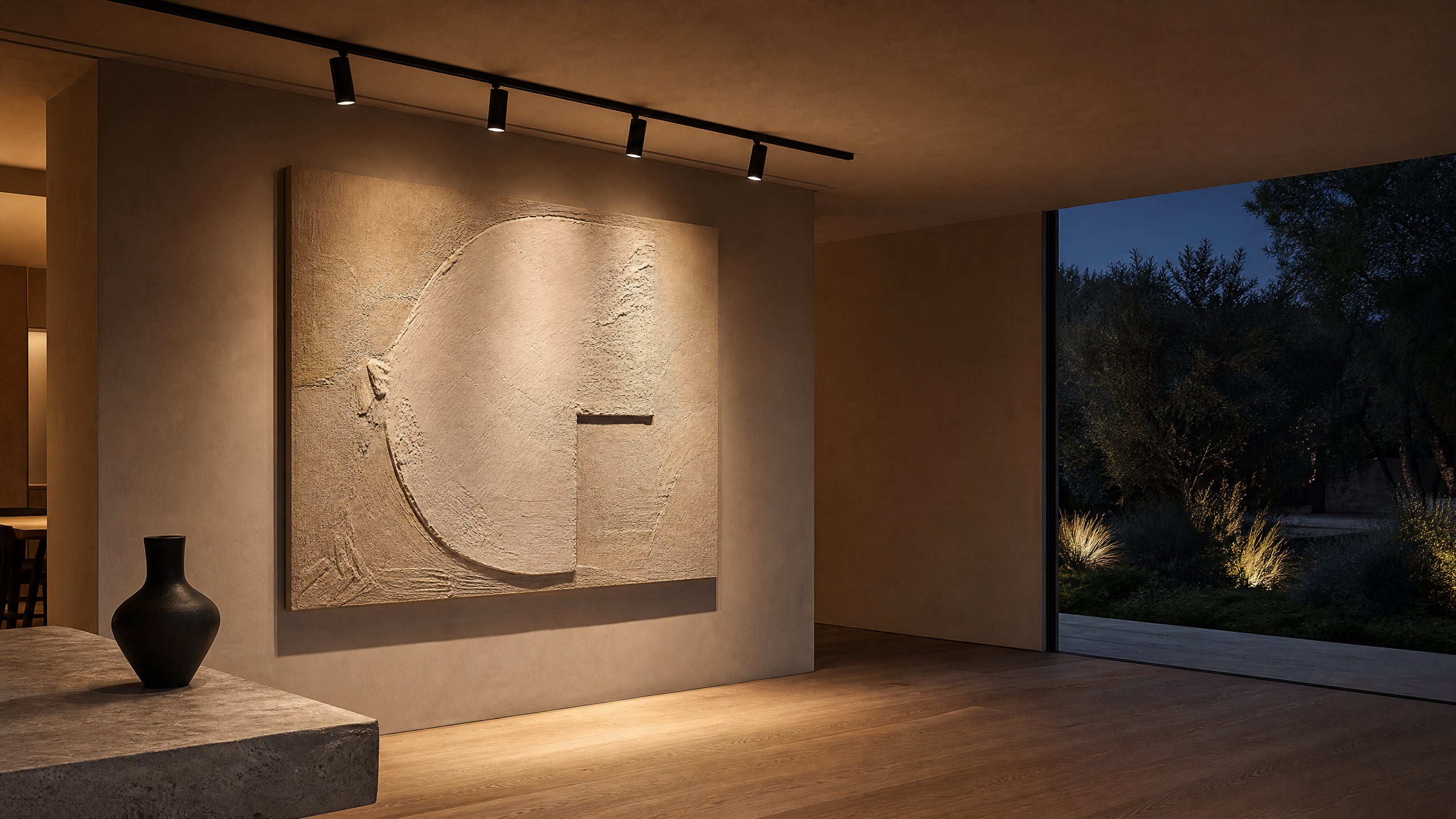 Architectural lighting bringing calm focus to an art display
